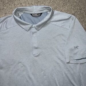 Arc'teryx Polo Shirt Mens Sz L Eris Performance Hiking Snap Front Light Blue